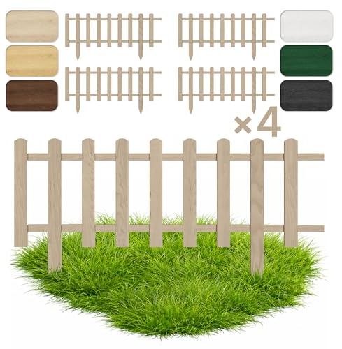 Floranica Set of 4 Garden Border Fence Picket Fence Decorative Fence 20 cm x 100 cm Untreated Wooden Garden Fence Decorative Fence Slatted Fence Lawn Edge Unimpregnated Enclosure for Paths