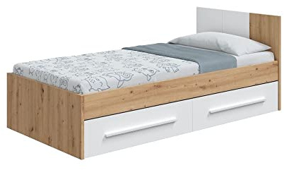 Mobelcenter, Cama Juvenil Noa con Cajones, Cama Infantil o Juvenil 90x190 con Cabezal y cajones, Acabado Color Roble Nodi y Blanco Artik, Medidas: Ancho: 97 cm x Fondo: 196 cm x Alto: 77 cm (1325)