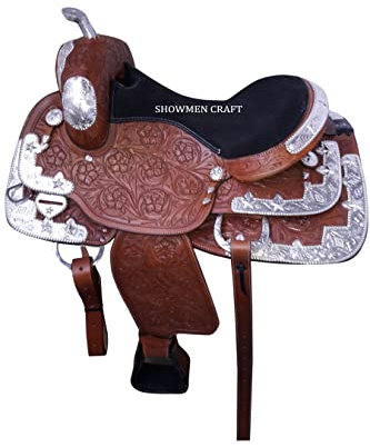 SHOWMEN CRAFT Western Saddle - Conjunto de silla de montar totalmente decorativo con cabecera y llamador de pecho (16 pulgadas)