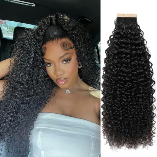 YDDM 16 Zoll Tape Extensions Echthaar 40 Stück 80g Schwarz Kinky Curly Tape In HaarverläNgerung Echthaar Schwarze Frauen Tapes Unsichtbare Extensions Echthaar Tape Extensions Echthaar