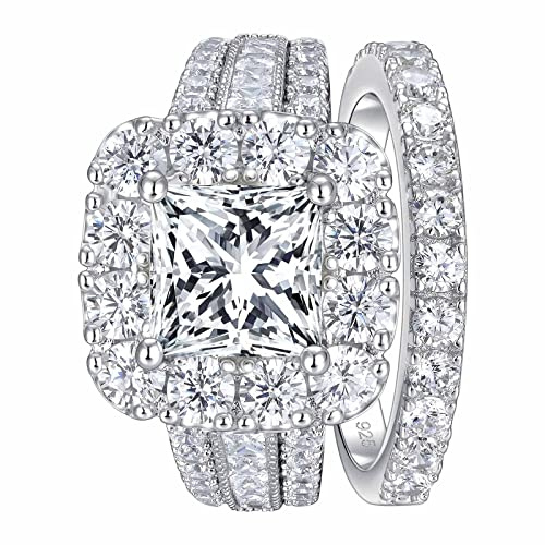 SHELOVES 925 Sterling Silver Bridal Ring Sets for Women Princess Cut Cz