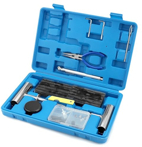 QWORK® Kit Riparazione Pneumatici Auto 69 Pezzi, Kit Foratura Auto per Auto, Moto, Camion, Trattori