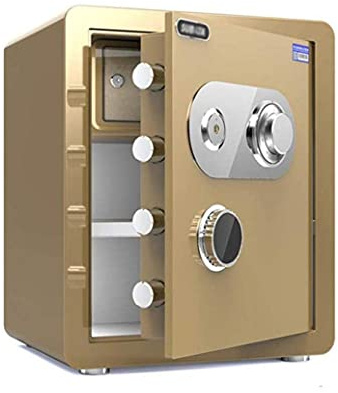 PenKee Safe mit Zahlenschloss, feuerfest, Schloss aus Stahl, hohe Sicherheit, mechanisches Schloss, komplett aus Stahl, große Kapazität, 45 cm, Diebstahlschutz, goldfarben