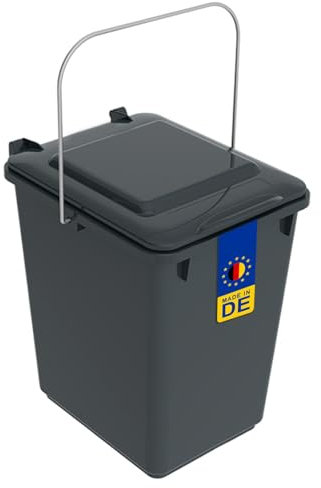 plasteo/Weber Bio Boy 10 Liter mit Deckel und Henkel – Grau – Langlebig und leicht Abwaschbar – Als Bio Mülleimer Komposteimer geeignet - Der Vorsortierbehälter für die Küche Nicht nur für Biomüll