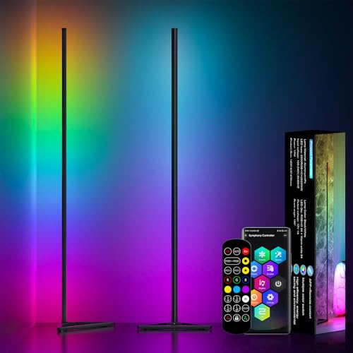 MIWATT 2PCS Lampada da Terra LED 140cm Con Adattatore RGB Piantana Lampada Dimmerabile con Telecomando e APP, 16 Milioni Colori, Musica Sincronizzazione e Timer e DIY Modalità