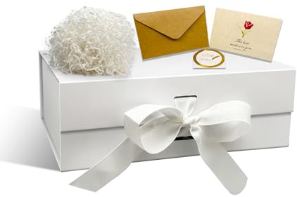 RUIXUE White Gift Box 22x16x8 cm,Gift Boxes with Lids Greeting Cards and Shredded Paper,Gift Boxes for Presents,Suitable for Gift Wrapping Birthday Wedding Christmas