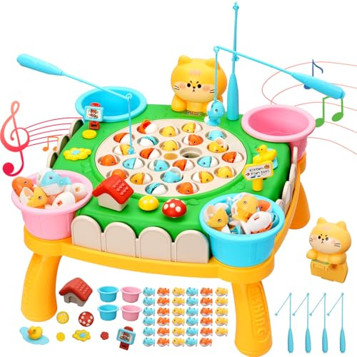 Juego de pesca para niños, pesca a la línea de juguete con 35 peces y 8 cañas de pescar, juegos de pesca musical, juego de mesa infantil, juegos montessori educativos regalo para niño niña de 3 4 5 6