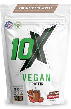 10X Athletic Vegan Protein Powder – Chocolate Strawberry, Plant-Based, Dairy-Free, Gluten-Free, No Soy or Sugar, Supports Muscle Growth & Recovery – Informed-Sport Certified, Delicious Taste