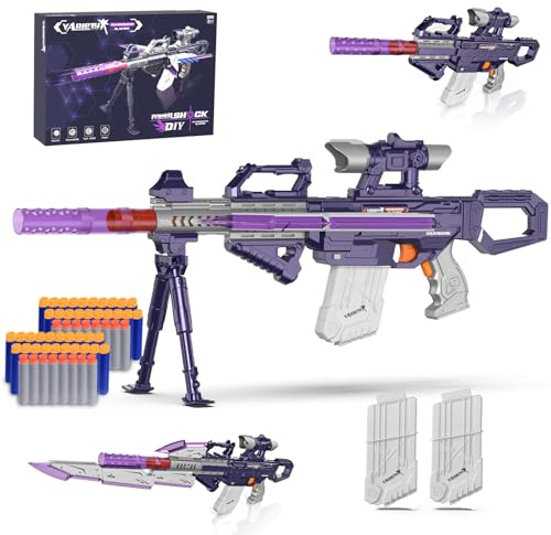 Pistolet Jouet Électrique pour Nerf Sniper – 2 Chargeurs, 50 Fléchettes, Plus de 100 Combinaisons – Fusil de Sniper Jouet Électrique avec Scope – Cadeau pour Enfants de 6 à 12 Ans
