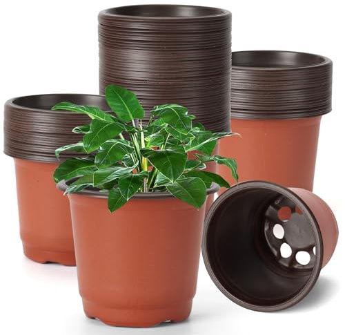 Stormshopping 60 Pcs Plant Nursery Pots, 4 Inch/10 cm Small Plant Seedling Pots with Labels Plastic Plant Flower Pots with Drainage Holes Indoor Outdoor for Succulent Cutting Transplanting