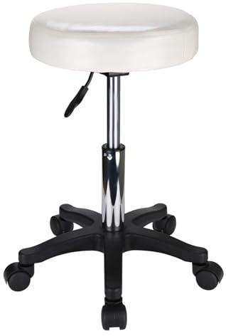 Salon Stool Chair, Round Rolling Stool with Wheels, Height Adjustable (43-56CM) Swivel to Sit on - for Salon Massage Home Kitchen Clinic, Weight Capacity 250lbs, Beige