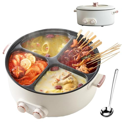 Pentola Elettrica a 4 Scomparti, Piatto Riscaldante Elettrico Oca Mandarino, Hot Pot da 6 Litri, Controllo Multifunzione della Potenza, per Persone Occupate