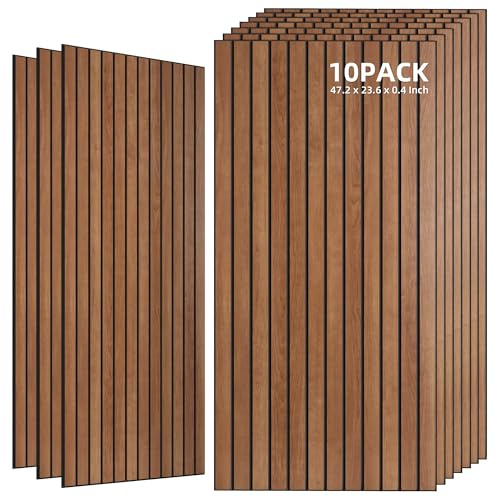 TO-TH Wood-Look Acoustic Wall Panels, 10 Pack 47.2” x 23.6” Acoustic Panel, Decorative Sound Absorbers Sound Dampening Panels for Home, Office, Studio, Gaming Room, Cherry with Mitered Edges