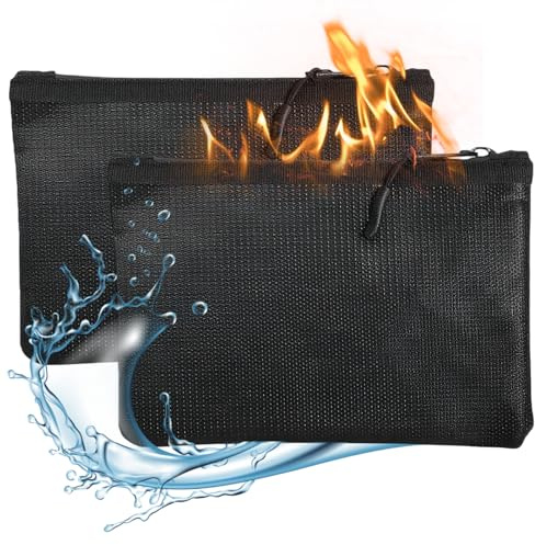 2 unidades de bolsa ignífuga y resistente al agua para documentos (20,5 x 13,5 cm), bolsa ignífuga para dinero, alta resistencia al calor hasta 4200°, protección segura para pasaportes, efectivo y