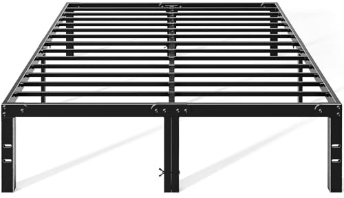 OLIXIS Metal King Bed Frame - 14in High with Storage Space, No Box Spring Needed with Sturdy Steel Slat Support, 1000LBS Heavy Duty for Easy Assembly, Black for Bedroom