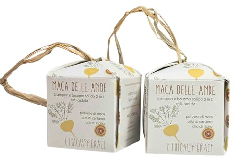 Ethical Grace - Maca Delle Ande - Shampoo e Balsamo Solido 2 in 1 Vegano Shampoo Anticaduta per Capelli Forti e Resilienti Balsamo Capelli Naturale con Estratto di Maca e Olio di Cartamo 90 gr 2 Unità