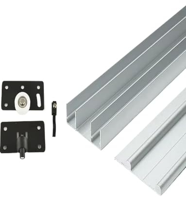 Kit de riel para puerta corredera, sistema de riel triple para puertas de armario y granero, kit de repuesto de rueda de deslizamiento suave