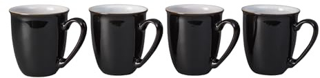 Denby - Elements Black Coffee Mug Set of 4 - 330ml Stoneware Ceramic Tea Mug Set For Home & Office - Dishwasher Safe, Microwave Safe - Black, White - Chip Resistant