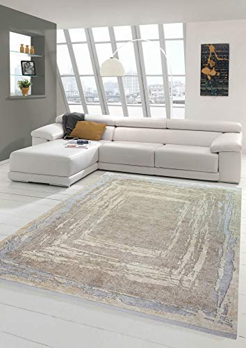 Wollteppich Designerteppich Teppich abstrakt aus Naturfasern in beige grau Größe 160x230 cm