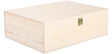 green leaves Plain Wooden Storage Box With Hinged Lid Front Clasp DIY Craft Crate Treasure Chest Jewellery Box (Small)
