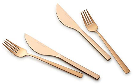 ECHTWERK pizzabesticksset, pizzaset, steakbestick, middagsbestick 4 delar för max. 2 personer, med 2 pizzaknivar och 2 pizzagafflar av rostfritt stål, bronsversion