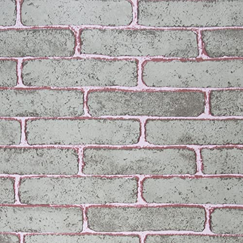 FENTIS Tapete mit Ziegeleffekt Grau und Rosa Selbstklebend Vintage-Design Kontaktpapier zur Dekoration Küche Schlafzimmer Wohnzimmer Wasserdicht und Öldicht Abnehmbare Rolle für Schrank 44x1000cm