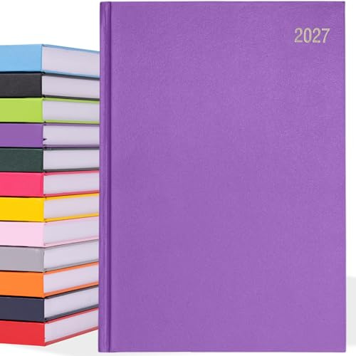 Agenda de 2025, tamaño A4, una página por día, con tapa dura, año completo, calendario diario, color morado (idioma español no garantizado)