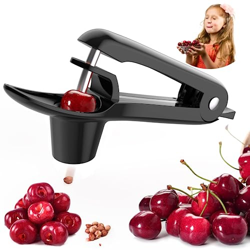 Cherry Pitter - Cherries Corer U-Shaped Stainless Steel Pitter Tool with Labor-saving Design, Remove Cherry Seed in 1S with Space/Safe Lock Design for Making Cherry Jam (Black)