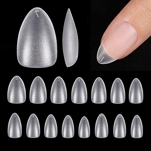 BTArtbox Nageltips Kurz Mandel Tips für Nägel 300 Stück Short Soft Gel Full Cover Almond Nail Tips, No-File Nagelspitzen Kurze Mandelform Tips Pre-Buff Harz Künstliche Fake Nägel mit Box, 15 Größen