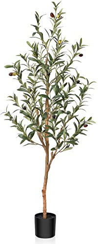 OAKRED Künstlicher Olivenbaum, künstliche Olivenpflanzen für den Innenbereich, natürlicher künstlicher Baum, künstliche Seidenpflanzen für Büro, Zuhause, Wohnzimmer, Boden, Veranda, Dekoration