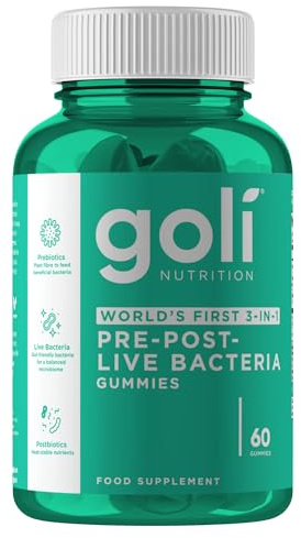 Goli Pre+Post+Live Bacteria Gummies | Digestive Health & Immune Support | World's First 3-in-1 | Gluten-Free, Vegan, Non-GMO, Gelatin-Free | 60 Gummies