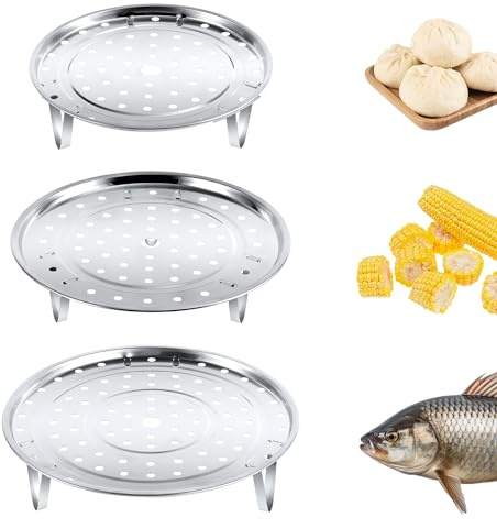 PEUTIER 3pcs Steamer Basket, 7/7.87/8.5 inch Steamer Rack Metal Stainless Steel Steaming Tray Multi-functional Steamer Basket Steamer Insert for Food and Dumplings Vegetable Seafood Cooking Pot