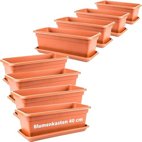 2friends Blumenkasten 40cm mit Untersetzer â€“ 8er-Set, Terracotta, Balkonkästen aus Hochwertigem Kunststoff, EU-Herstellung