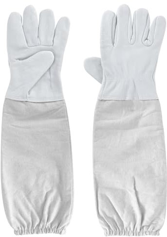 Imkerhandschuhe Stichfest, Imker Handschuhe Herren Damen Weiß, Ziegenleder Arbeitshandschuhe Gartenhandschuhe 48 cm Lang, Lange Ärmeln aus Segeltuch, Imkereibedarf Zubehör