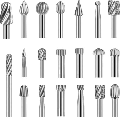 MOAZIFI 20 Stück HSS-Drehfräser-Set, Kompatibel Mit Rotary Tool Zubehör Mit 3 Mm Schaft Passform, Holzfräser Holzfräser, Für Stein Glas Keramik Schnitzen, Schleifen, Polieren, Gravieren