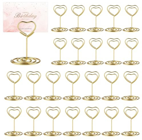 25 Stück Tischkartenhalter, Gold Menükartenhalter, Metall Kartenhalter Herz, Mini Fotohalter für Hochzeits Jahrestag, Abschlussfeier, Geburtstags Party Dekoration
