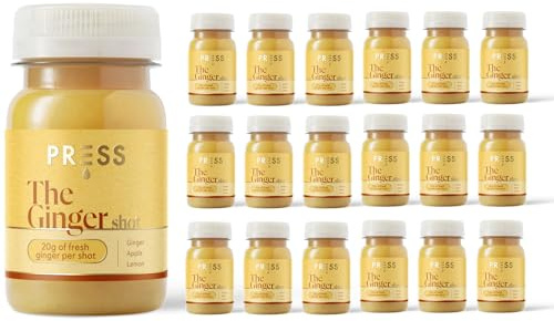 PRESS Healthfoods, Ginger Shots – 18 x 100 ml Pack Immune Boosting Natural Energy Drink with 100% Natural Ingredients, Fresh Ginger, Lemon, Apple & Cayenne, Boost Immune System Health