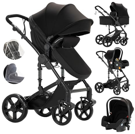 Aveainelle Carrito Bebe 3 en 1, Cochecito Plegable, Carrito de Paisaje Alto, Cochecito de Bebé Conveniente y Multifuncional (588 Black)