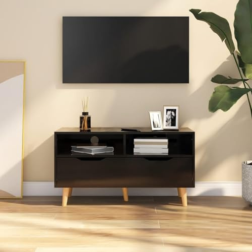 ShGaxin TV-skåp, TV-bord, TV-skåp, TV-bord, vardagsrumsmöbler, vardagsrum TV-möbler, spånskiva blank svart 90 x 40 x 48,5 cm