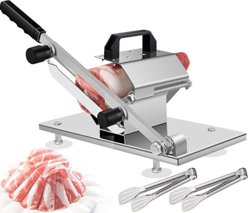 Trancheuse à Viande Manuelle, trancheuse à Pain pour la Maison en Acier Inoxydable, trancheuse à Viande avec Bouton d'épaisseur réglable, Couvercle à Viande barbelé, Livraison Automatique de Viande