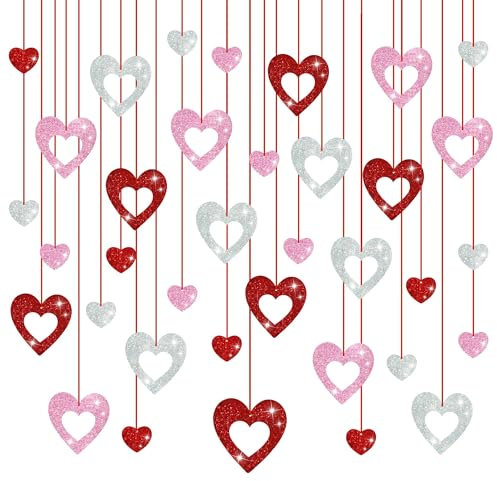 GUIZIYAO 36 Pezzi Cuore a Spirale Pendenti, Decorazioni per San Valentino, Ghirlanda Glitter a Cuori del Soffitto, Cuori da Appendere, per Anniversario,Feste,Matrimoni,Natale,San Valentino