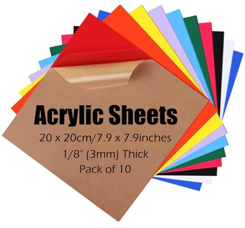 Wonninek Lot de 10 plaques acryliques - Plaques colorées pour bricolage, bijoux, artisanat, cadres photo, panneaux, projets d'exposition - 20 x 20 cm