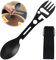 Utility Travel Spork, Stainless Steel 8-in-1 Functional Outdoor Camping Spork Eating Tool Sporks with Bottle Opener Fork Knife,Includes Cloth Bag for Scouts Camping Hiking Travel Black