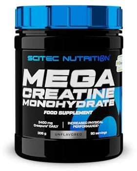 Scitec Nutrition Mega Creatine Monohydrate | Creapure®-varumärkesformel | 3 g kreatin per portion | Hög renhet och tillförlitlighet, 306 g, Osmaksatt | Hög renhet - kreatin för prestanda under kort, intensiv, upprepad ansträngning - 3 g per dag - 306 g, osmaksatt