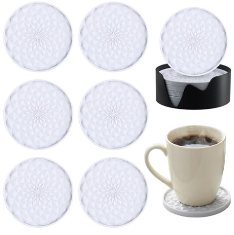 Culinavog Posavasos de Silicona, Paquete de 6 Posavasos para Bebidas Calientes o Frías, Redondo Antideslizante Portavasos con Soporte y Patrones Antideslizantes, Diseño Grueso (0,7cm) - Gris Claro
