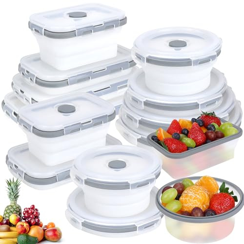 8er-Set faltbar Silikon-Frischhaltedosen, Aufbewahrungs Lunchbox mit Deckel