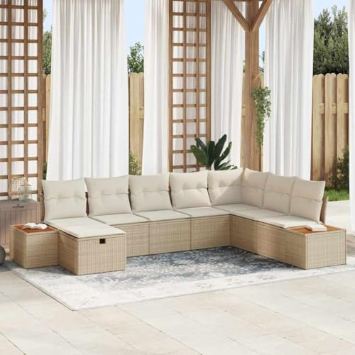 Frdhee Meubles de terrasse - Canapé de jardin avec coussins - 8 pièces - Beige - En polyrotin - Groupe de bancs d'angle pour l'intérieur et l'extérieur