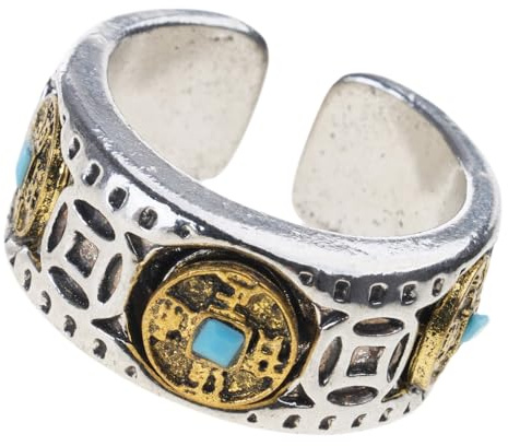 Pjeghbvop Anillos de riqueza tradicionales, mecanismo de giro, herramienta de alivio de ansiedad, joyería para abrir los dedos, regalo, cinco monedas imperiales, anillos ajustables