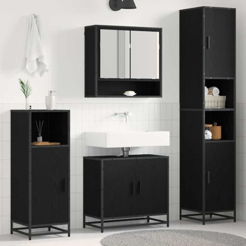 Yunovire badrumsmöbler set uppsättning artisan-ek 3-delat 90 x 33 x 60 cm med tvättställsunderskåp, spegelskåp och högskåp för lagringsutrymme och väggmontering i gäster, toalett