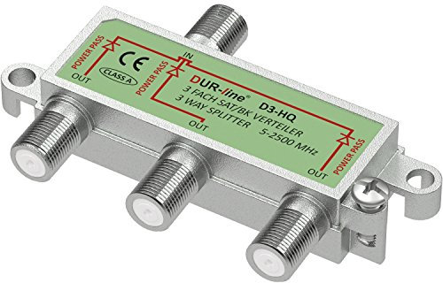 DUR-line SAT & BK-Verteiler HQ - 3-Fach Splitter - voll geschirmt - Unicable & HD tauglich D3-HQ - für Satelliten-Anlagen(DVB-S2) - BK - UKW Radio - DC-Durchlass - TV Antennen Fernseh Verteiler